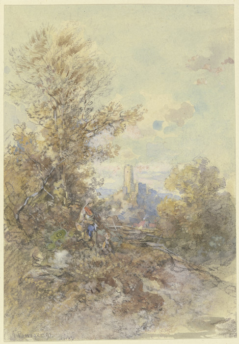 Landschaft mit Bäuerin, Kind und der Ruine Eppstein from Anton Burger