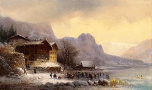 Mountains sea in winter with ice-skaters from Anton Doll