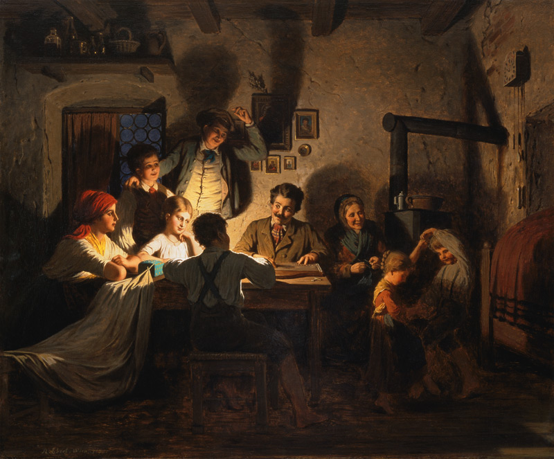Zither-playing in the evening in the farmhouse parlour from Anton Ebert