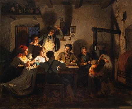 Zither-playing in the evening in the farmhouse parlour