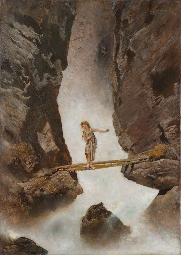 Girl crossing a mountain torrent from Anton Romáko
