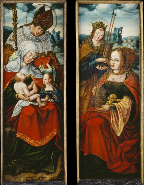 Left and Right Wing of an Altarpiece with St Anne with the Virgin and Child on her Lap, a Holy Bisho from Anton Woensam von Worms