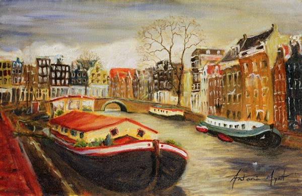 Red House Boat, Amsterdam, 1999 (oil on canvas)  from Antonia  Myatt