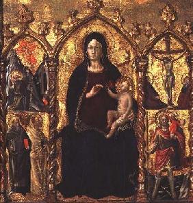 Triptych: Madonna and Child (central panel) with Saints and a scene of the Crucifixion (tempera on p