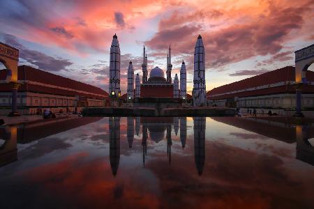 Great Mosque of Central Java, Indonesia, under sunset