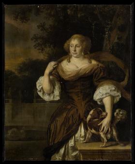 Portrait of a Woman with Dog in a Park Landscape