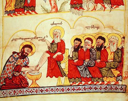 Ms 404 fol.7v Christ washing the disciples feet from Armenian School