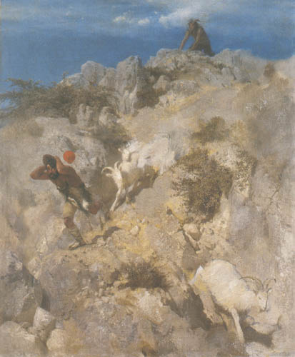 Pan frightens a shepherd l from Arnold Böcklin