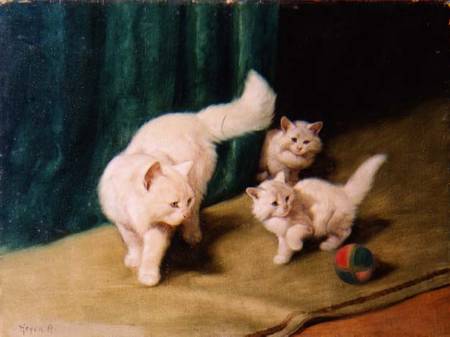 White Persian Cat with Two Kittens from Arthur Heyer
