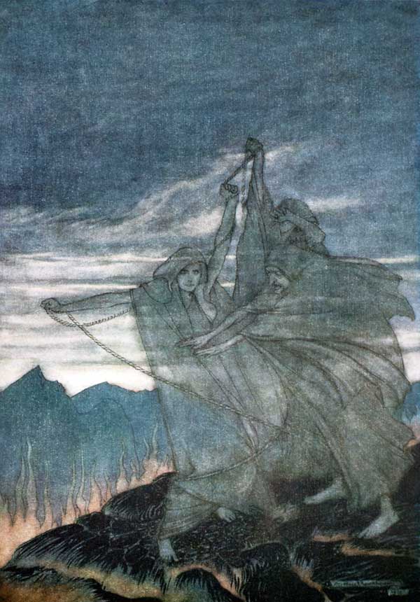 The Norns Vanish. Illustration for "Siegfried and The Twilight of the Gods" by Richard Wagner from Arthur Rackham