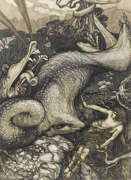 Sigurd the Dragon Slayer from Arthur Rackham