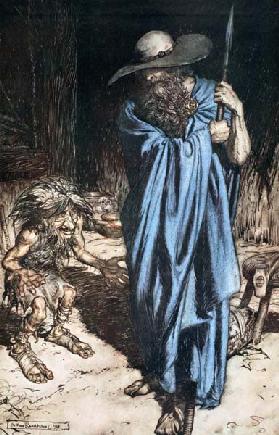 Mime and the Wanderer. Illustration for "Siegfried and The Twilight of the Gods" by Richard Wagner
