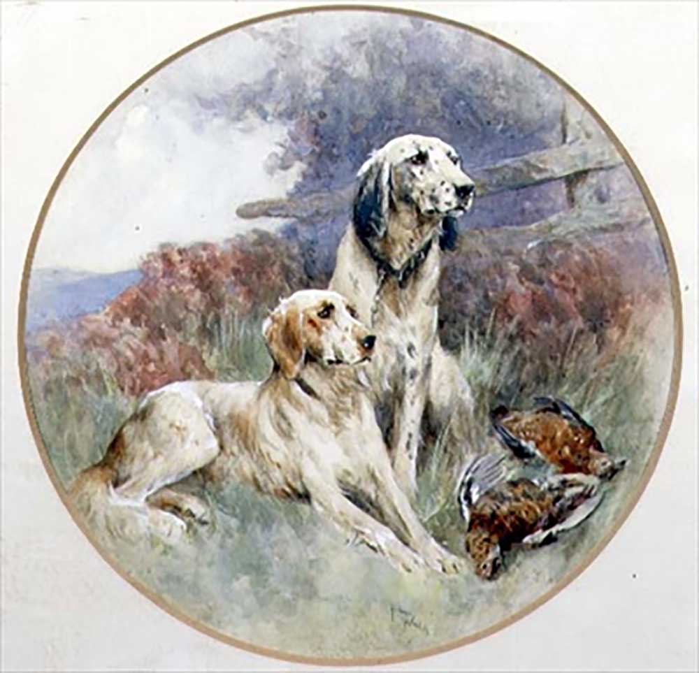 A Pair of Setters Guarding a Brace of Grouse from Arthur Wardle
