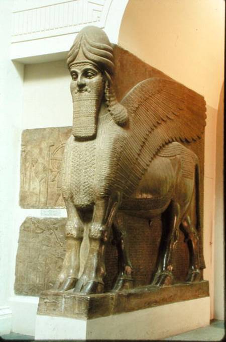 Colossal statue of a winged human-headed bull from the North-West Palace of Ashurbanipal II, Nimrud, from Assyrian