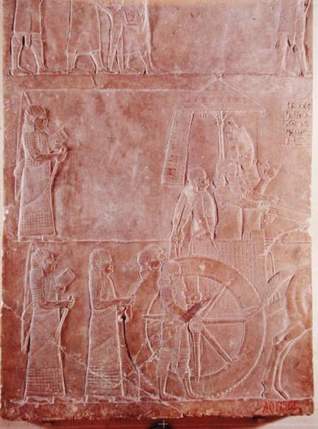 Relief depicting the chariot of King Assurbanipal (669-626 BC) from the Palace of Assurbanipal in Ni from Assyrian
