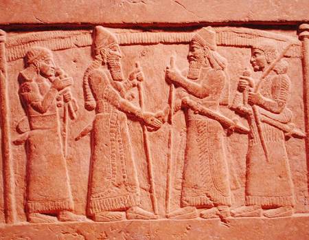Relief depicting King Shalmaneser III (858-824 BC) of Assyria meeting a Babylonian from Assyrian