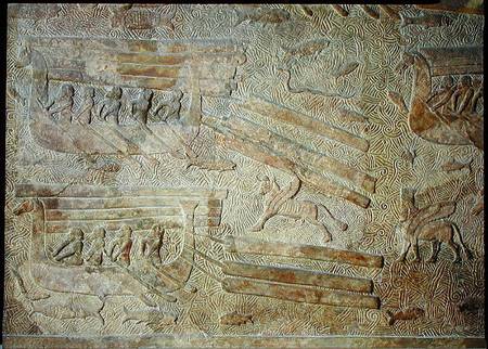 Relief depicting ships transporting wood, from the Palace of Sargon II, Khorsabad, Iraq from Assyrian