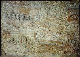 Relief depicting ships transporting wood, from the Palace of Sargon II, Khorsabad, Iraq