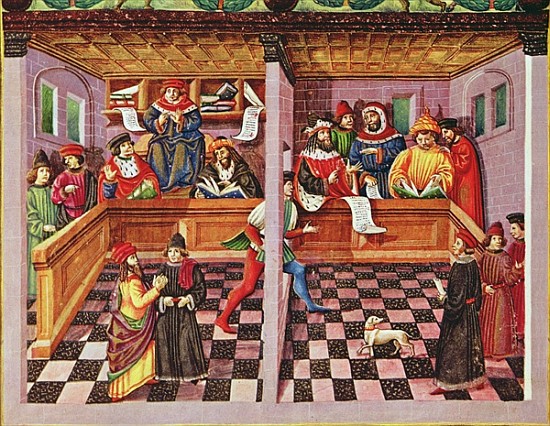 Ms Lat. 209 fol.8v Tribunal of the Scientists, from ''De Sphaera'', c.1470 from (attributed to) Cristoforo De Predis