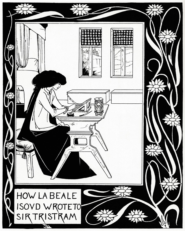 How La Beale Isoud Wrote to Sir Tristram. Illustration to the book "Le Morte d'Arthur" by Sir Thomas from Aubrey Vincent Beardsley
