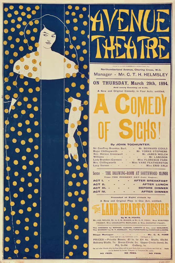 Poster advertising 'A Comedy of Sighs', a play by John Todhunter from Aubrey Vincent Beardsley