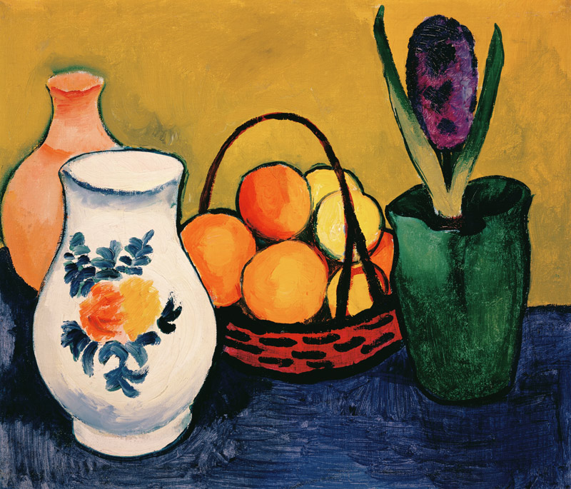White jug with flowers and fruits from August Macke