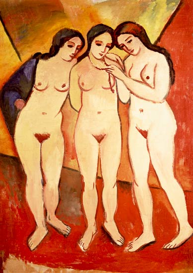 Three Naked Girls (red and orange) from August Macke