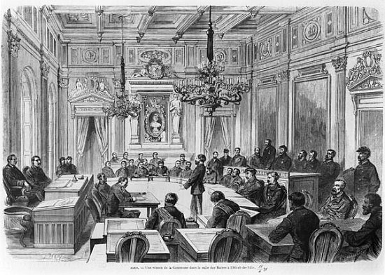 Members of the Commune in session at the Hotel de Ville, Salle des Maires, Paris from Auguste Victor Deroy