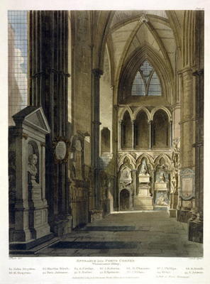 Entrance into Poet's Corner, plate 26 from 'Westminster Abbey', engraved by J. Bluck (fl.1791-1831) from Augustus Charles Pugin
