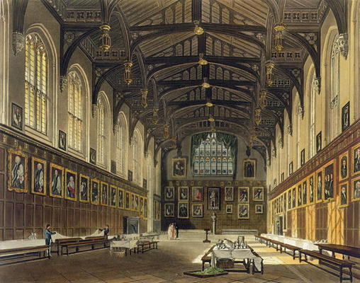 Interior of the Hall of Christ Church, illustration from the 'History of Oxford' engraved by J. Bluc from Augustus Charles Pugin