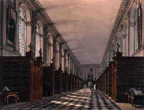 Interior of Trinity College Library, Cambridge, from 'The History of Cambridge', engraved by Daniel