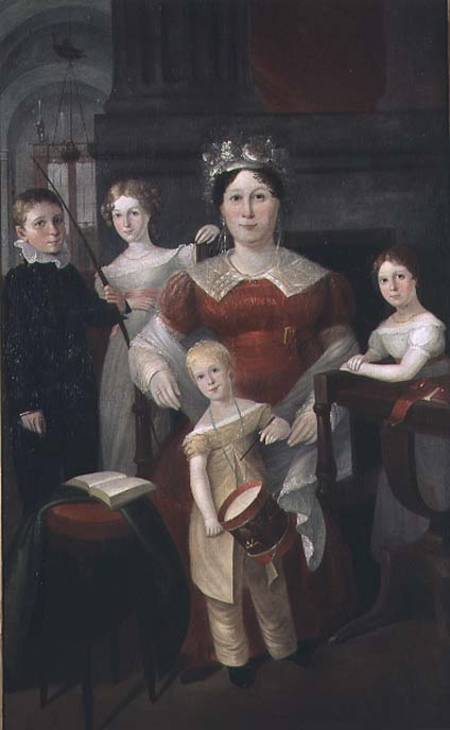 Portrait of Mrs John Piper and family from Augustus Earle
