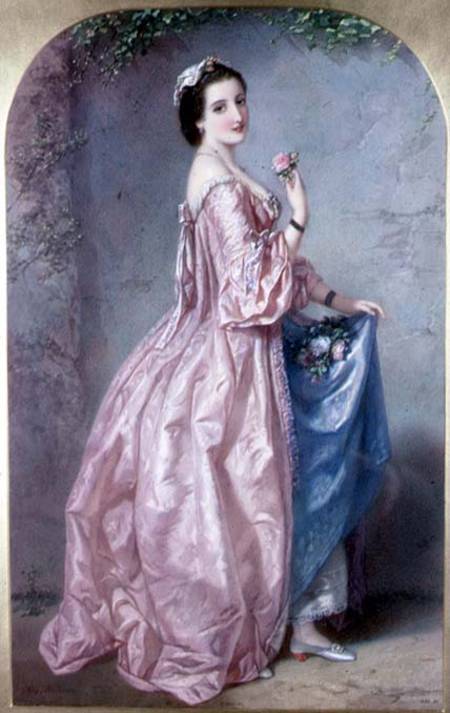 Lady holding Flowers in her Petticoat from Augustus Jules Bouvier