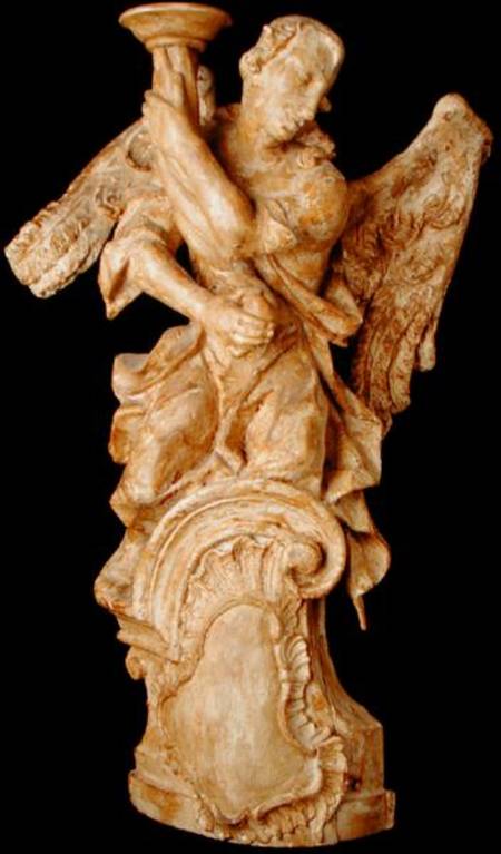 One of a pair of carved angel candlesticks from Austrian School