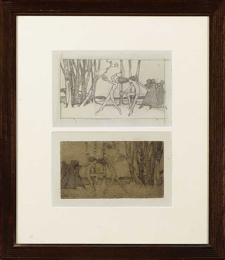 Dancers, c.1915 (pencil on paper, with etching) from Averil Mary Burleigh