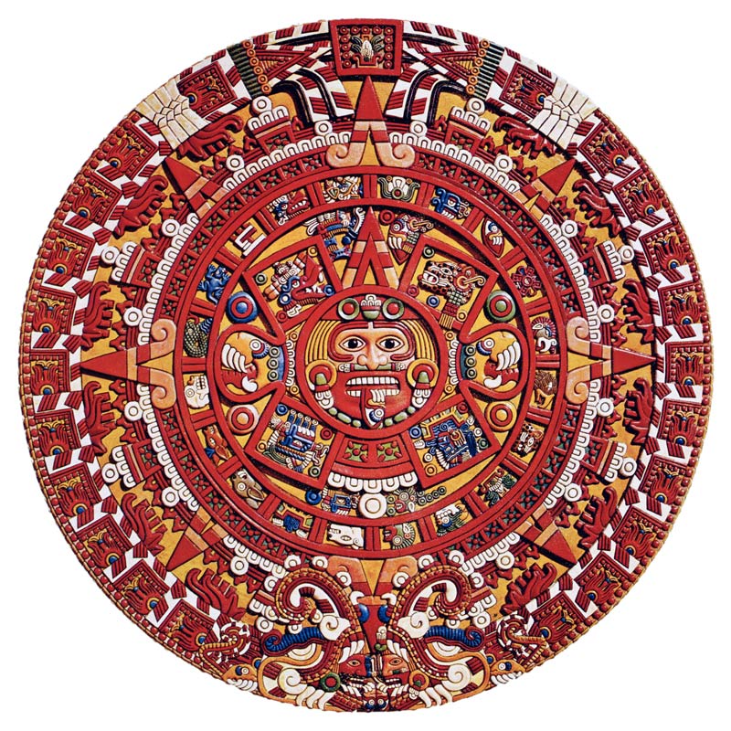 Imaginary recreation of an Aztec Sun Stone calendar (see also 115255), Late Post Classic Period (lit from Aztec