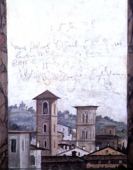The 'Sala delle Prospettive' (Hall of Perspective) detail depicting a view of Rome from Baldassare Peruzzi
