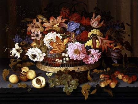 Still Life of Fruit and a Basket of Flowers from Balthasar van der Ast