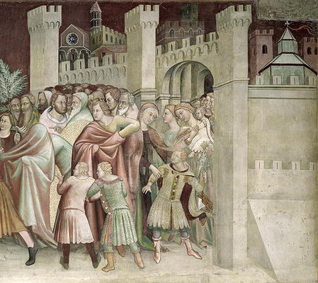 The Crowd at the Entrance to Jerusalem, from a series of Scenes of the New Testament (fresco) from Barna  da Siena