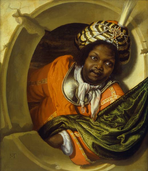 Portrait of a Moor holding a flag at a window from Bartholomaus Maton