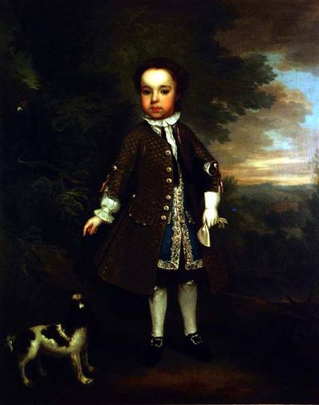 Portrait of a small boy with a spaniel and a parrot from Bartholomew Dandridge