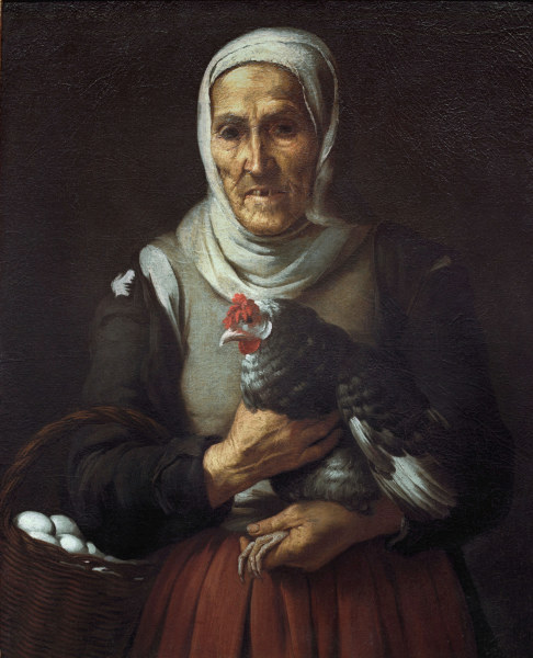 B.E. Murillo, Old Woman with Hen / Pain. from Bartolomé Esteban Perez Murillo
