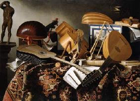 Musical instruments, sheets of music and books