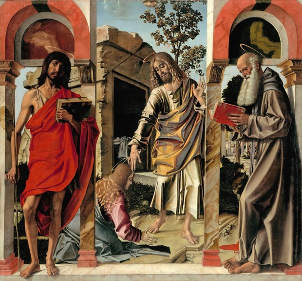Resurrected Christ with Mary Magdalen and Saints John the Baptist and Jerome from Bartolomeo Montagna