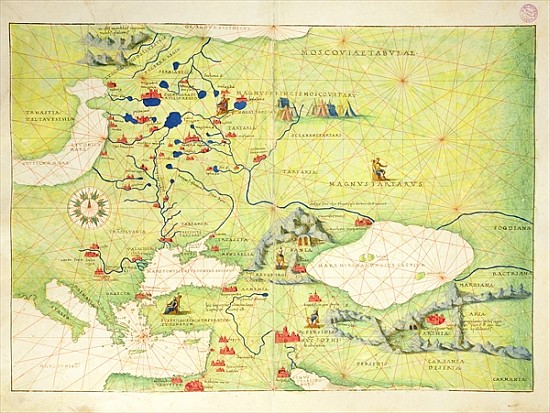 Europe and Central Asia, from an Atlas of the World in 33 Maps, Venice, 1st September 1553(see also  from Battista Agnese