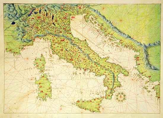 Italy, from an Atlas of the World in 33 Maps, Venice, 1st September 1553 (ink on vellum) from Battista Agnese