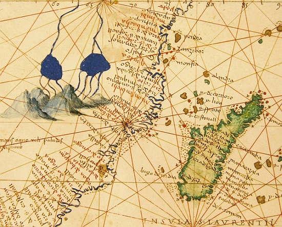 Madagascar, from an Atlas of the World in 33 Maps, Venice, 1st September 1553(detail from 330955) from Battista Agnese