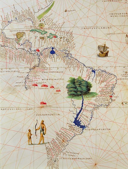 South America, from an Atlas of the World in 33 Maps, Venice, 1st September 1553(detail from 330959) from Battista Agnese