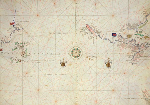 The Pacific Ocean, from an Atlas of the World in 33 Maps, Venice, 1st September 1553(see also 330962 from Battista Agnese