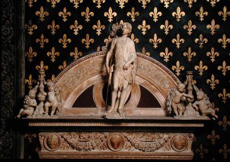 St. John the Baptist flanked by two candlesticks, from a door frame in the Sala dei Gigli from Benedetto  da Maiano